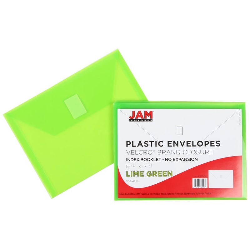 JAM PAPER Plastic Envelopes with Hook & Loop Closure - Index - 5 1/2 x 7 1/2 - Lime Green - 12/Pack - Image 4